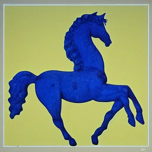 Prompt: greek statue of the horse head, gradient from blue to yellow background