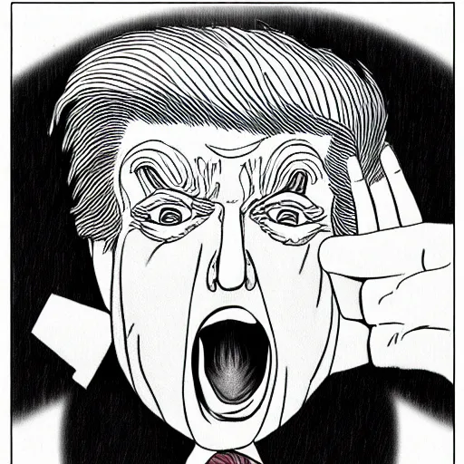 Prompt: Donald Trump drew in the style of Junji Ito