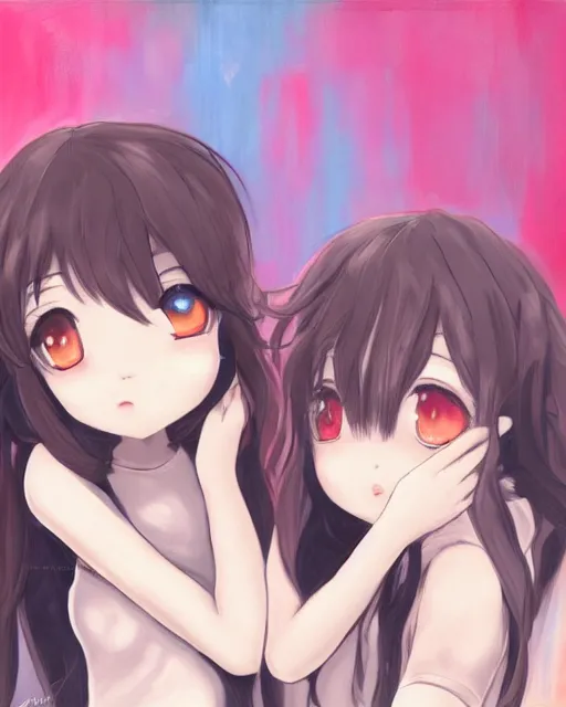 Image similar to portrait of two girls kissing, anime, trending on Artstation