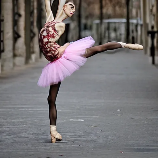 Image similar to a french giraffe ballet dancer in a tutu