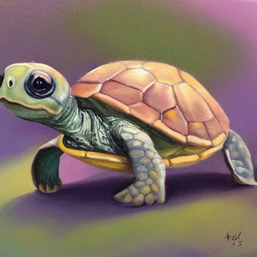 Prompt: oil on canvas, a cute small turtle.