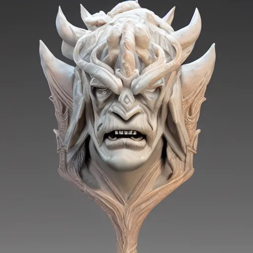 Image similar to high intricate bust of illidan stormrage carved from wood in baroque style, studio light, maria panfilova, andrea savchenko, mike kime, ludovic plouffe, qi sheng luo, oliver cook, trending on artstation