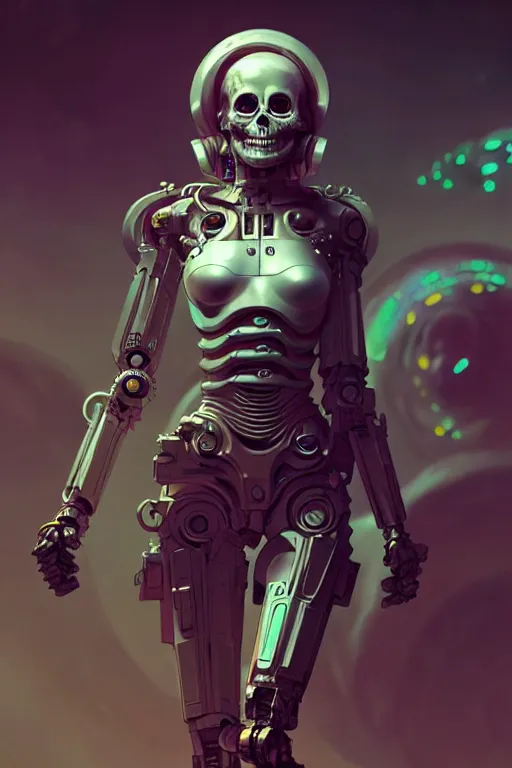 Image similar to ultra detailed Female Android, scifi, manga, octane render, (dia de los muertos), asymmetrical, intricate concept art, art by Godmachine and michael welan and DZO and greg rutkowski and alphonse mucha and loish and WLOP