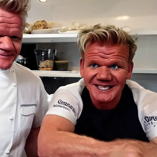 Prompt: gordon ramsay smiling ear to ear after making a lobster dish