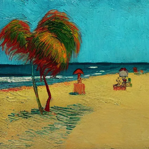 Image similar to a painting of a beautiful beach in Miami, trending on artstation, masterpiece, in the style of Vincent van Gogh