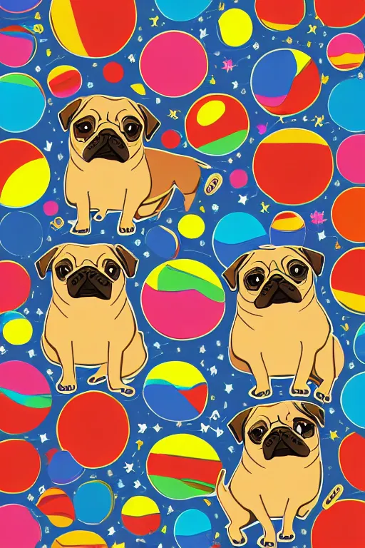 Image similar to Pug as a planet, sticker, colorful, illustration, highly detailed, simple, smooth and clean vector curves, no jagged lines, vector art, smooth