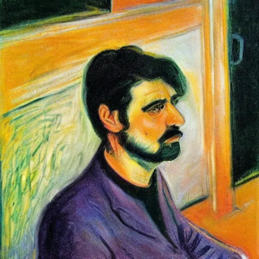 Prompt: pablo picasco portrait in the style of edvard munch
