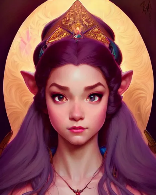 Prompt: portrait of disney zelda, intricate, elegant, highly detailed, my rendition, digital painting, artstation, concept art, smooth, sharp focus, illustration, art by artgerm and greg rutkowski and alphonse mucha and uang guangjian and gil elvgren and sachin teng, symmetry!!