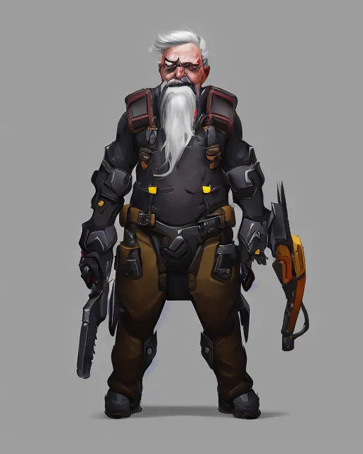 Image similar to overwatch concept art character portrait of a new character who is an elderly man with a scarred face and long mustache and eyepatch, trending on artstation, cgsociety,