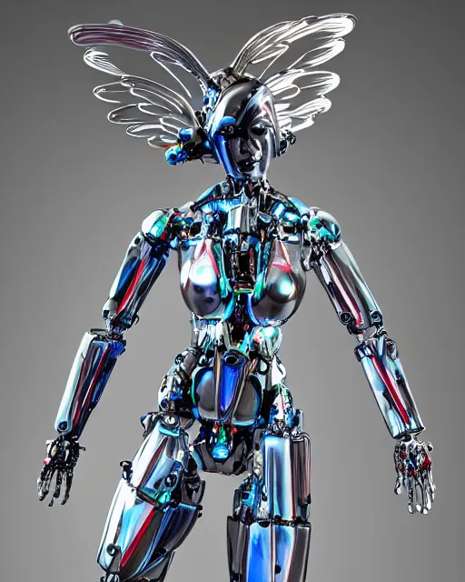 Prompt: sculpture of female angel with solarpunk mecha humanoid robotic parts with bright led lights, pudica pose gesture, by michelangelo, ultra - realistic and intricate, hdr 8 k