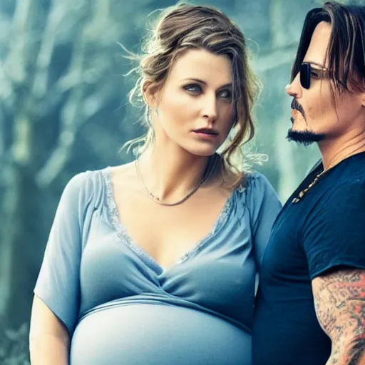 Prompt: stunning awe inspiring johnny depp pregnant maternity photo, movie still 8 k hdr atmospheric lighting