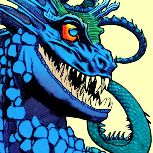 Image similar to head and shoulders porrtrait of a medieval fantasy anthropomorphic blue dragon - human hybrid with electrcity magic, fantasy, d & d, high details, art by phil noto and frank miller