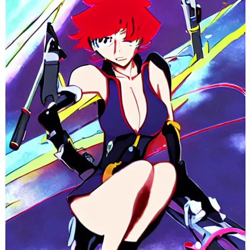 Prompt: cutie honey pouted lips hiroyuki imaishi anime art gainax trigger dvd cover