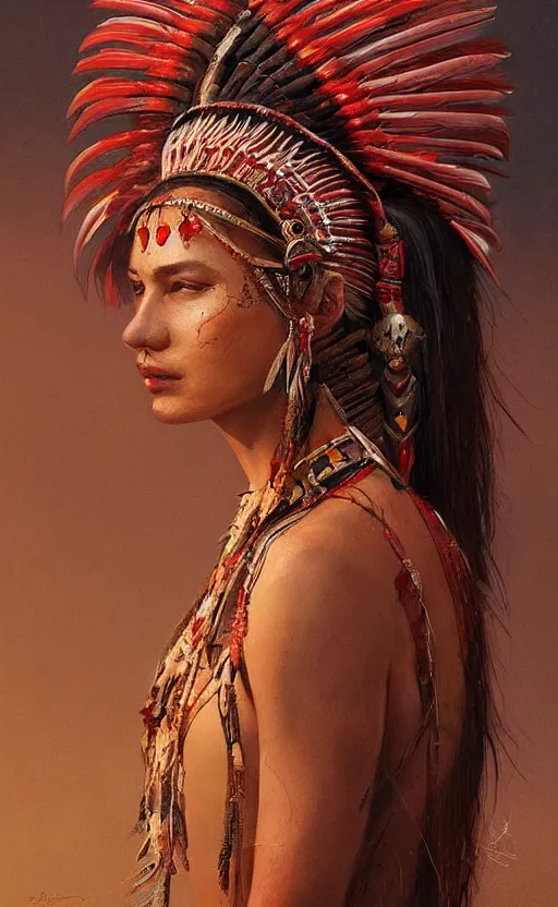 Image similar to gorgeous redskin woman wearing headdress, intricate, elegant, highly detailed, artstation, concept art, smooth, sharp focus, illustration, art by stefan kostic and greg rutkowski