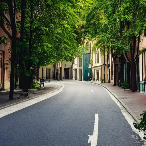 Image similar to a perfect street with no cars, houses designed by famous architect. bikes. cinematic, 8 k, inspirational.