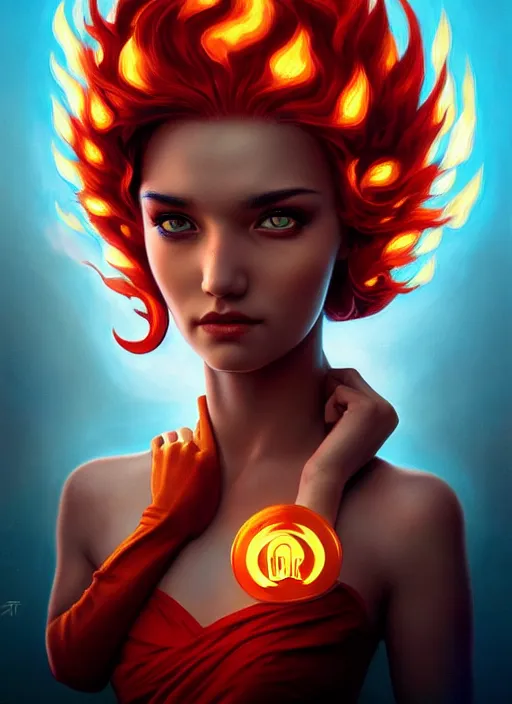 Prompt: an fire elemental portrait, pixar style by tristan eaton, artgerm, tom bagshaw