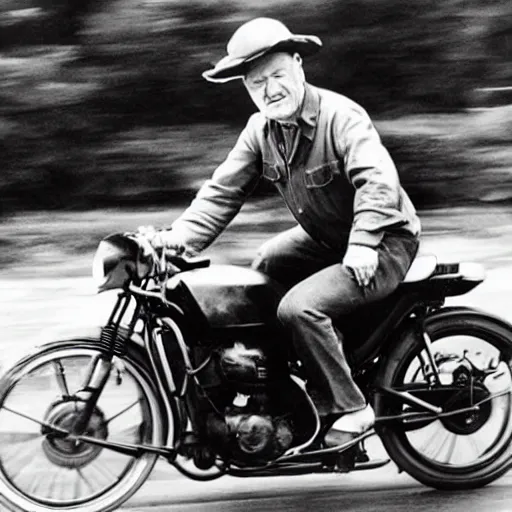 Prompt: gene hackman driving a motorbike