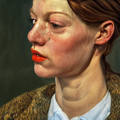 Image similar to high quality high detail painting by lucian freud, hd, magnificent girl portrait, photorealistic lighting