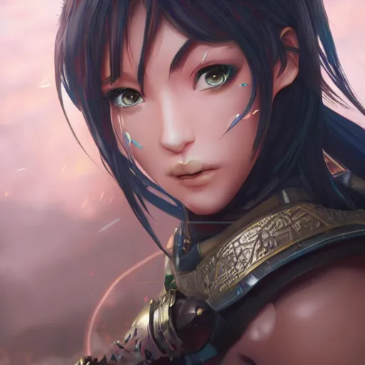 Prompt: a female warrior, character art portrait, anime key visual, official media, illustrated by wlop, extremely detailed, 8 k, trending on artstation, cinematic lighting, beautiful