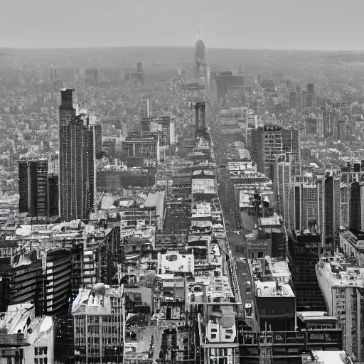 Prompt: giant alien space craft looming over city, casting a shadow over all of the buildings