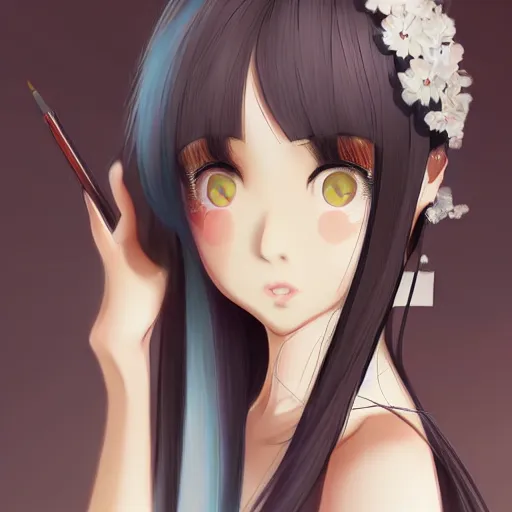 Prompt: close-up of Asian girl, highly detailed, digital art, cel shading, dreamy and ethereal, by Gibli Studio, anime illustration, trending on Pixiv.