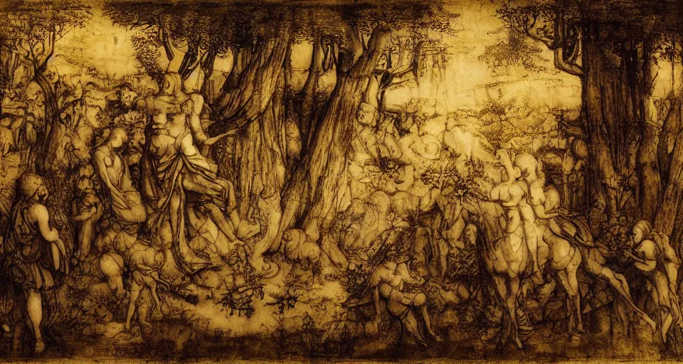 Image similar to Enchanted and magic forest, by Leonardo da vinci