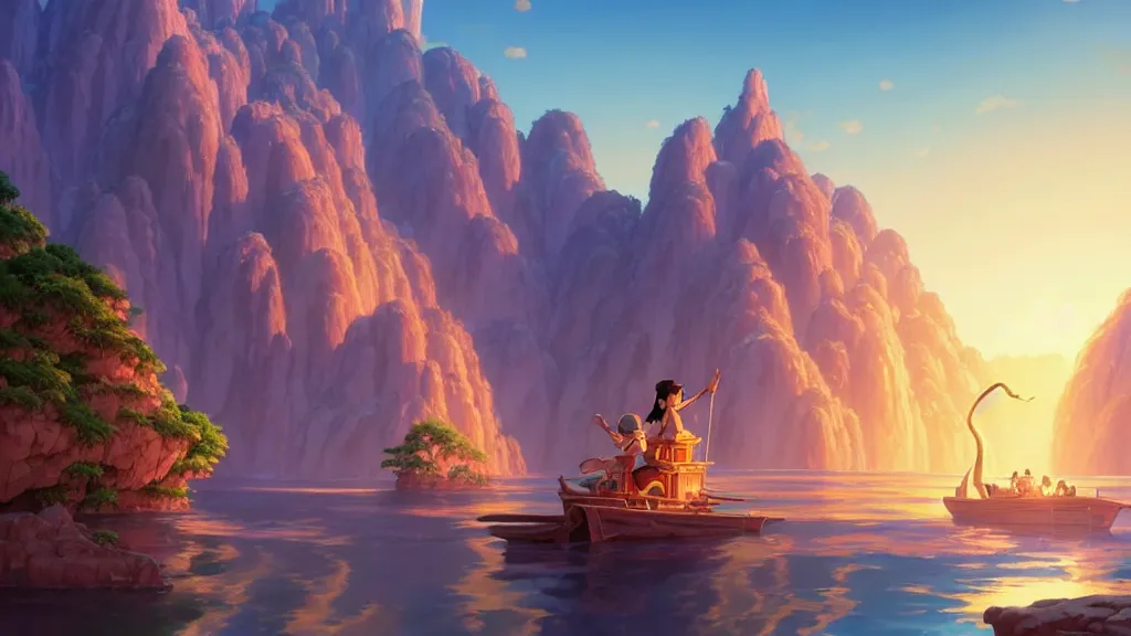 Prompt: el dorado, studio ghibli, pixar and disney animation, sharp, rendered in unreal engine 5, highly detailed, digital painting, artstation, concept art, smooth, sharp focus, illustration, wide angle, artbook, wallpaper, splash art, promo art, dramatic lighting, art by artgerm and greg rutkowski and bo chen and jin xiaodi