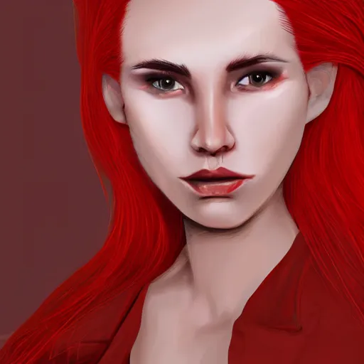 Image similar to a women with red fur on face and body, fashion beast trend, trending on artstation, award-winning art