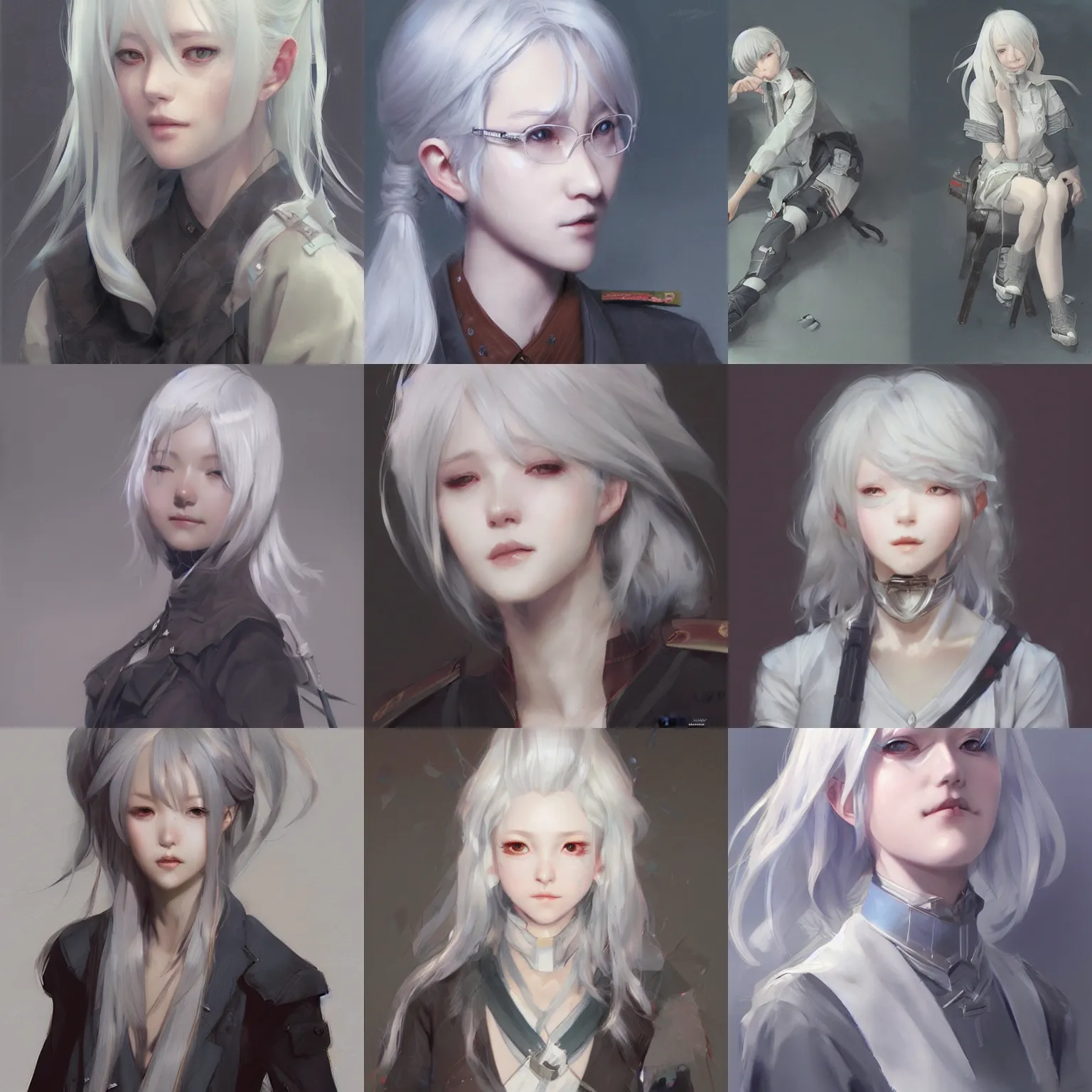 Prompt: silver hair girl, multicam, portrait ilustration by Krenz Cushart and Shinji Aramaki