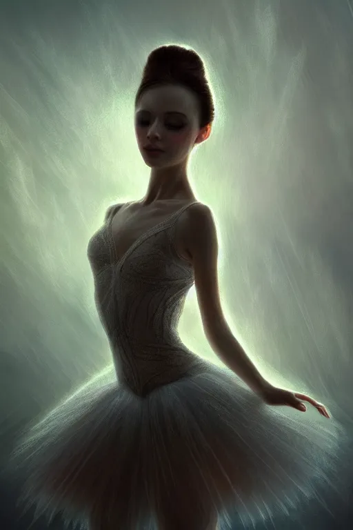 Image similar to prima ballerina, gorgeous, ethereal, intricate, elegant, volumetric lighting, nature scenery, digital painting, highly detailed, artstation, sharp focus, illustration, concept art, clive barker