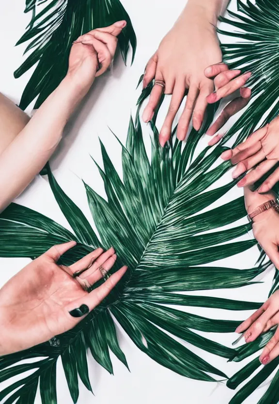 Image similar to an instagram photo of two ultra detailed woman's palms lying on the table, instagram photo, studio photo