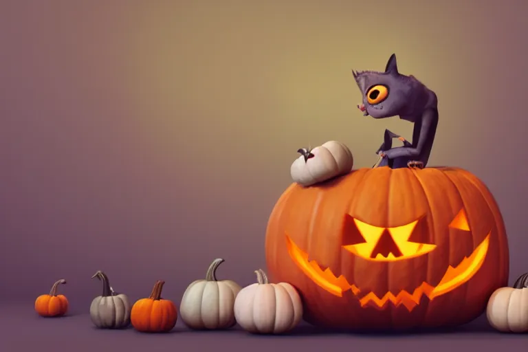 Image similar to a cute antropomorphic halloween pumpkin character, soft texture, pastel colours, colorful, cute, pixar animation style, detailed, soft light, octane render, 4 k