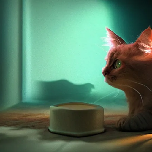 Image similar to munchkin cat, cinematic lighting, beautiful composition in the style of the island of dr moreau