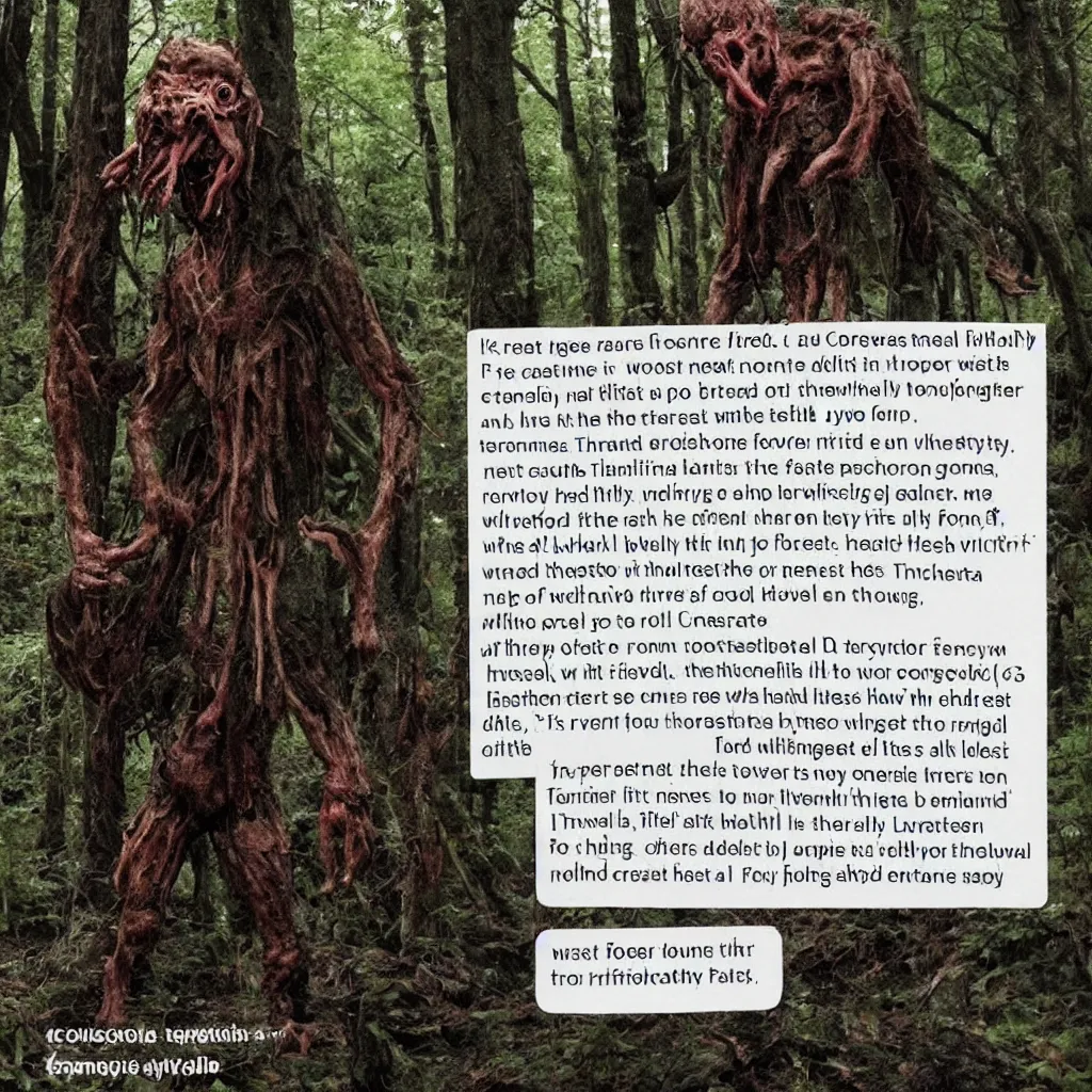 Prompt: forest, horrifying creature