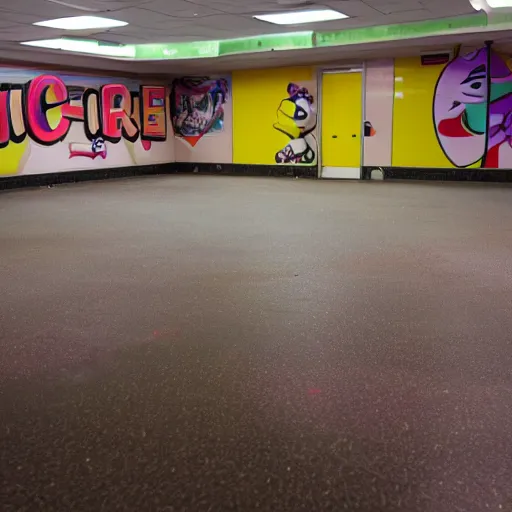 Image similar to an abandoned chuck e. cheese ’ s an night