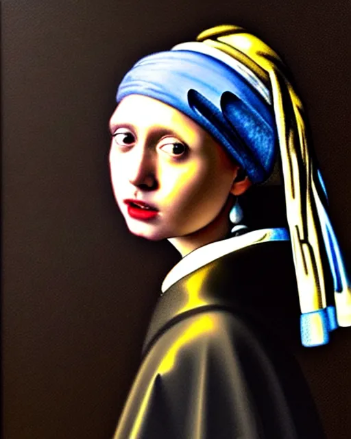 Image similar to darth vader looking over his shoulder, portrait in the style of girl with a pearl earring by johannes vermeer, high quality oil painting, highly detailed