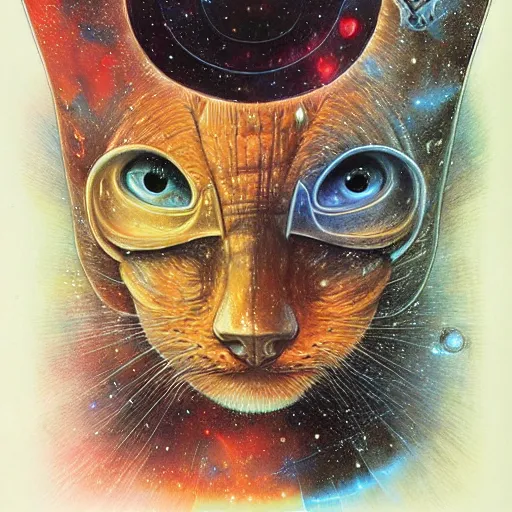 Image similar to a galaxy cat, art by James Jean, Wayne Barlowe, Laure Lipton