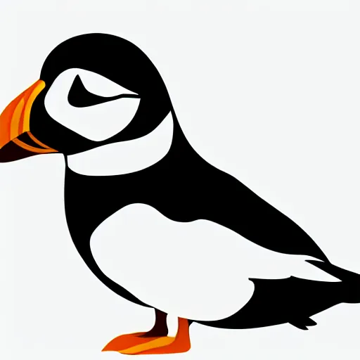 Image similar to flat single tone black vector silhouette of a puffin, pure white background, 4 k resolution