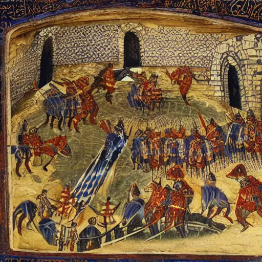 Prompt: a group of Byzantine knights fighting a dragon inside a cistern underneath Istanbul