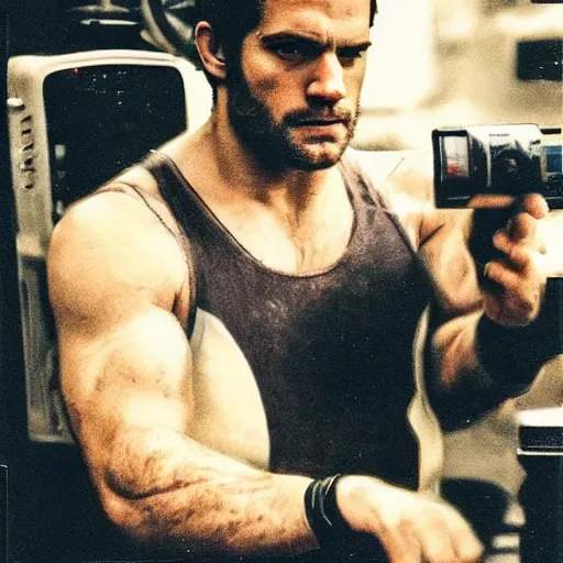 Image similar to Polaroid image of Henry Cavill in cyberpunk