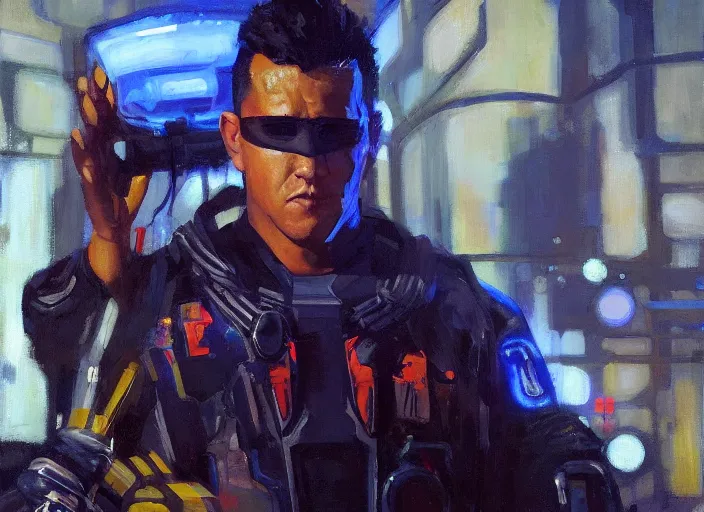 Prompt: a highly detailed beautiful portrait of alexis sanchez cyberpunk, by gregory manchess, james gurney, james jean