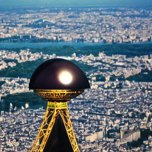 Prompt: Sauron's Eye from LotR at the top of the Eiffel Tower