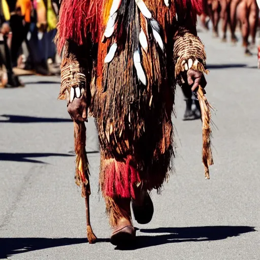 Prompt: australian aborigine parading in a fashion catwalk.