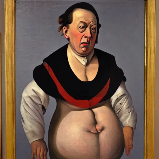 Image similar to a caravaggio portrait of donald frump, trumps much fatter and weirder looking cousin