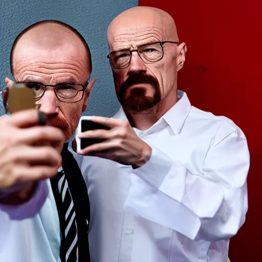 Prompt: Walter White taking a selfie with a Mexican guy