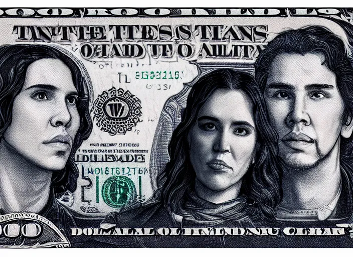 Image similar to reylo kissing, dollar bill