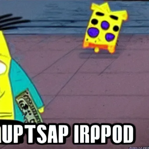 Prompt: gangsta spongebob dropped out trap