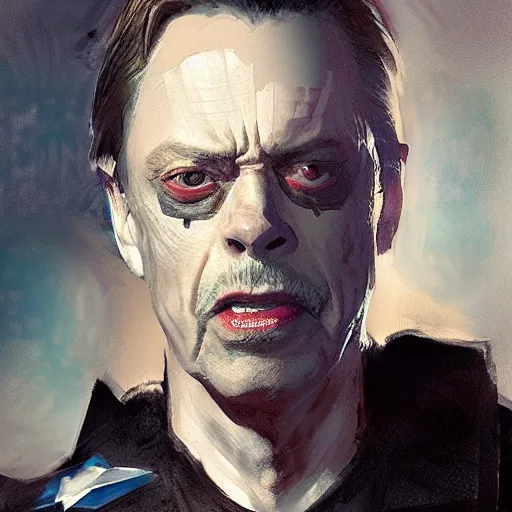 Prompt: portrait of an evil steve buscemi as captain america, by jeremy mann, anders zorn.