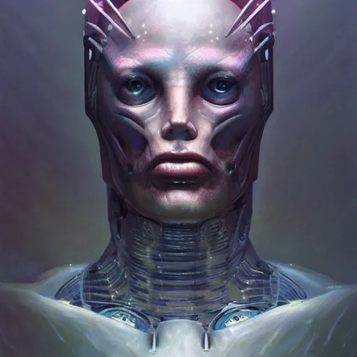 Image similar to A portrait of a robot by Wayne Barlowe, Zdzislaw Beksinski and Peter Mohrbacher, detailed, sharp, digital art, trending on Artstation