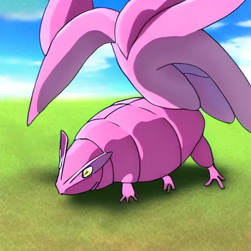 Image similar to ( ( ( pink armadillo with wings ) ) ), anime pokemon